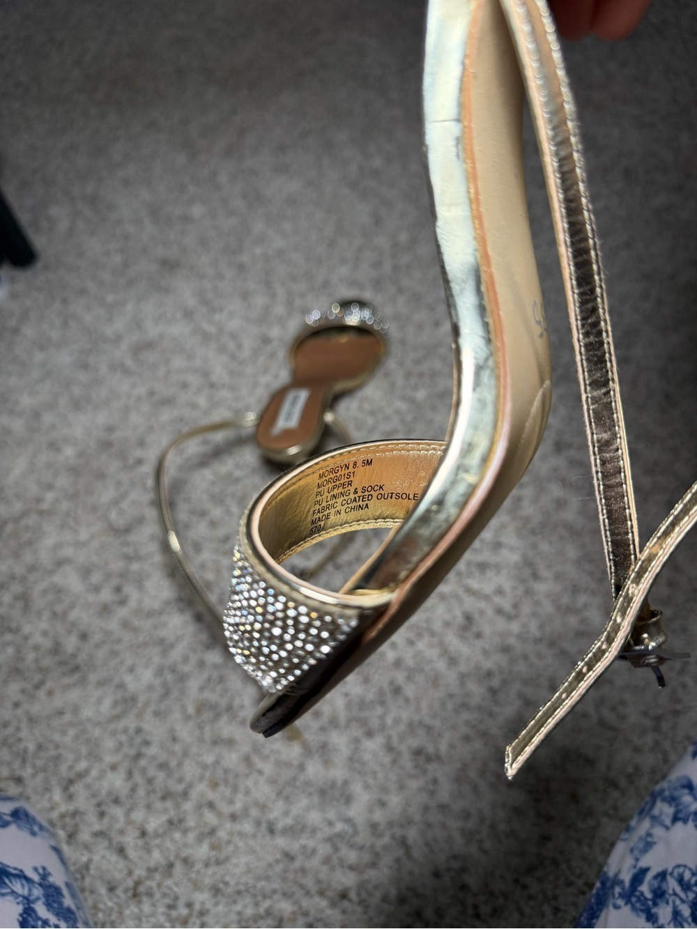 Steve Madden Metallic Gold Rhinestone Strap Ankle-Heel Sandals - Picture 5 of 10